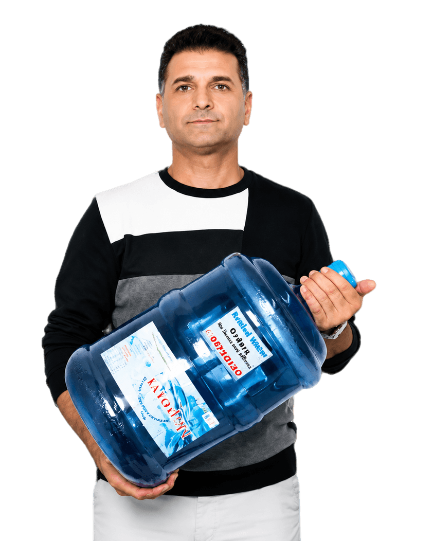 Limassol Water Delivery owner with MERSINI water bottles